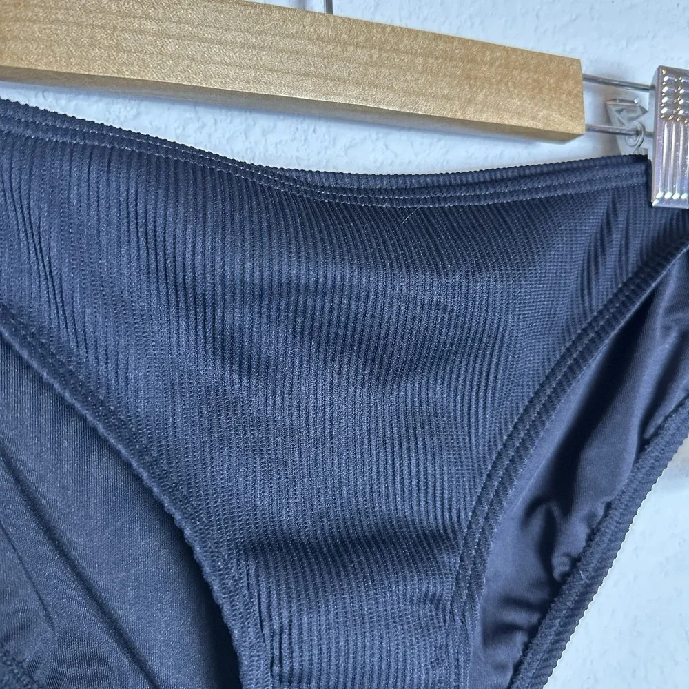 Kate Spade New York Classic Bikini Bottom Black Ribbed Gold Logo Size Large‎
